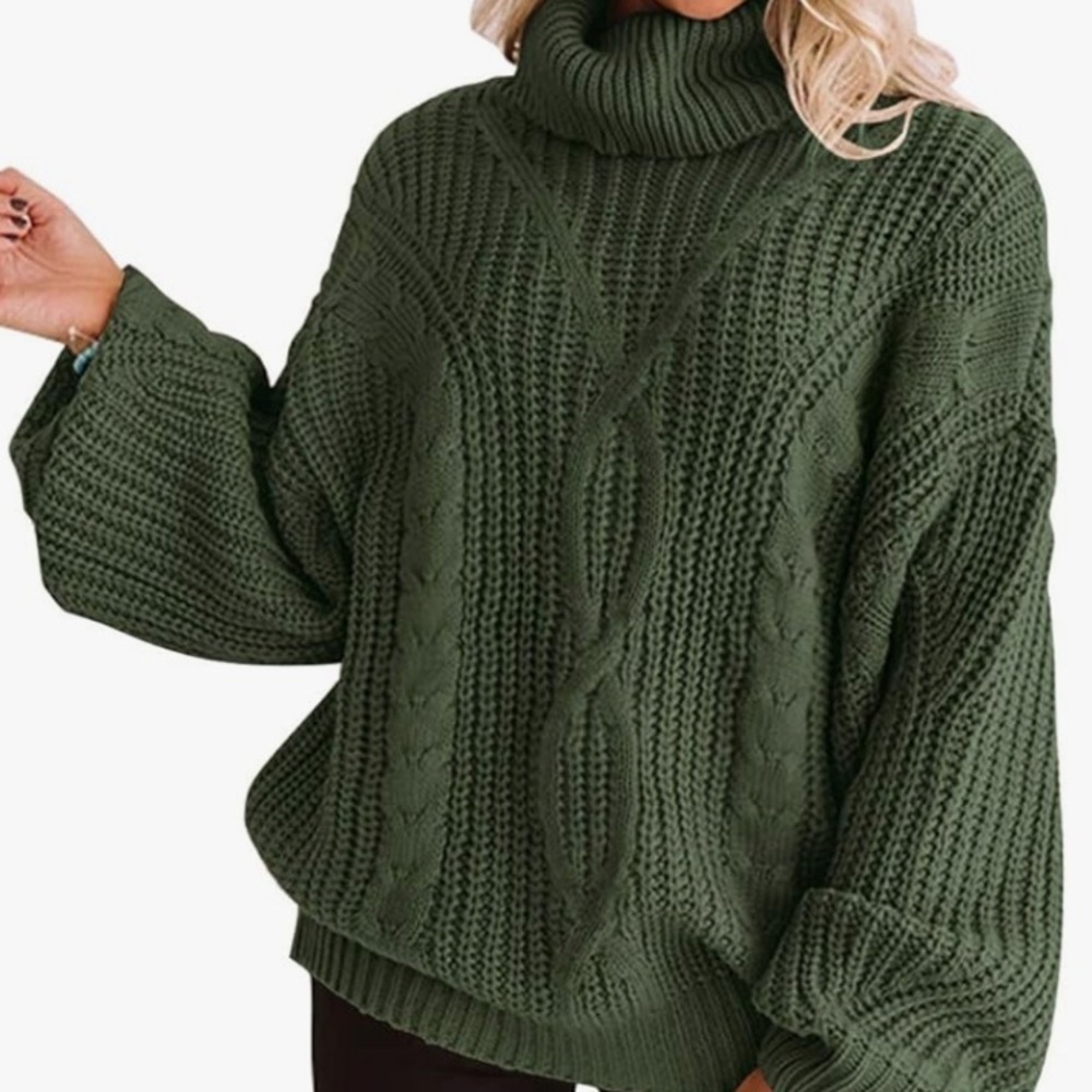 Olive Knit Turtleneck Sweater - Large